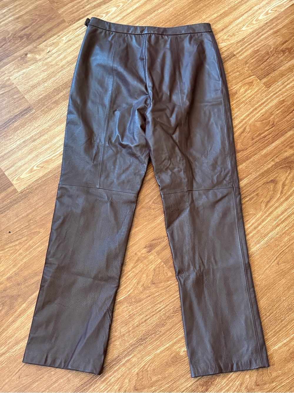 Vintage CLIO Brown Leather Pants High Rise Straight Leg Flat Front Side Zip 14 - Picture 3 of 10